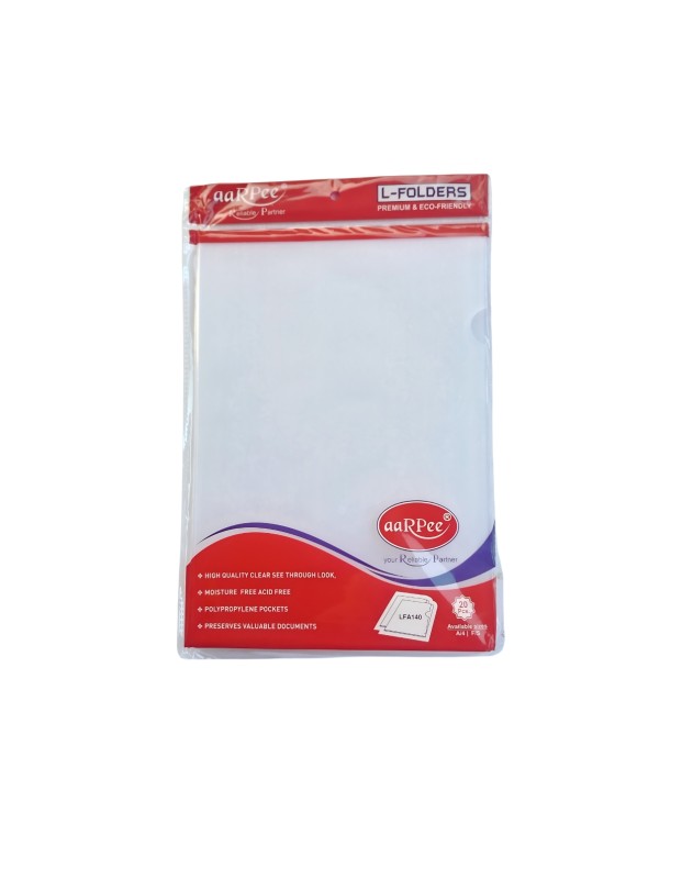 L folder | A4 size | Transparent | Pack of 20 pcs